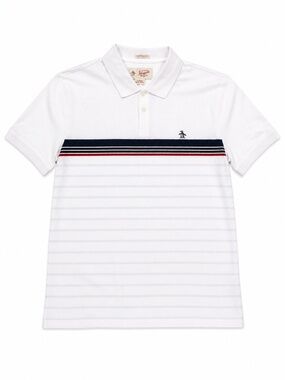 Original Penguin Polo Shirt Small White Striped Logo Short Sleeve Casual Preppy